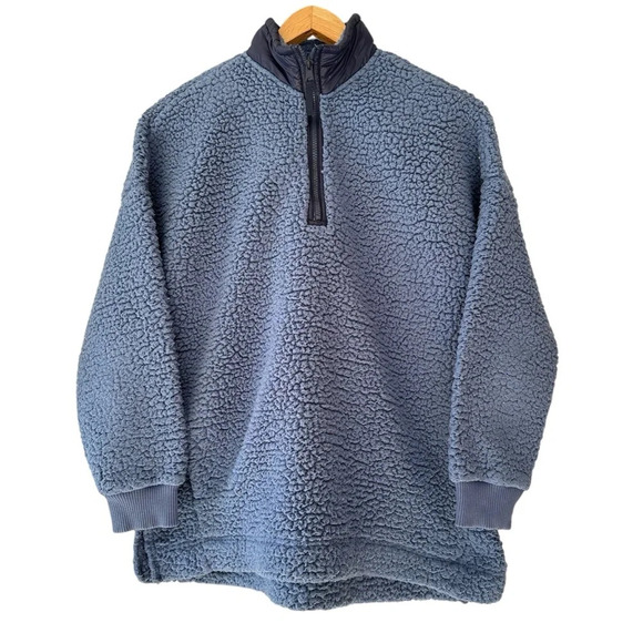 Aerie Dream Sherpa Quarter Zip Sweatshirt Marbled Blue Medium Oversized Pullover - Picture 4 of 13